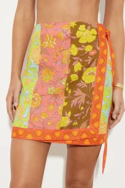 Alvita Wrap Mini Skirt Melon Patchwork