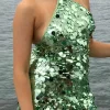 Bambi Halter Top Green Sequin