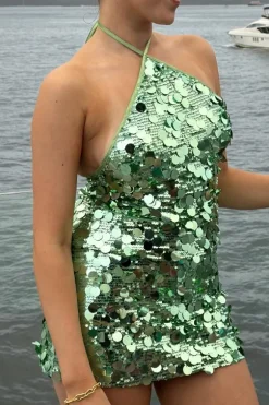 Bambi Halter Top Green Sequin