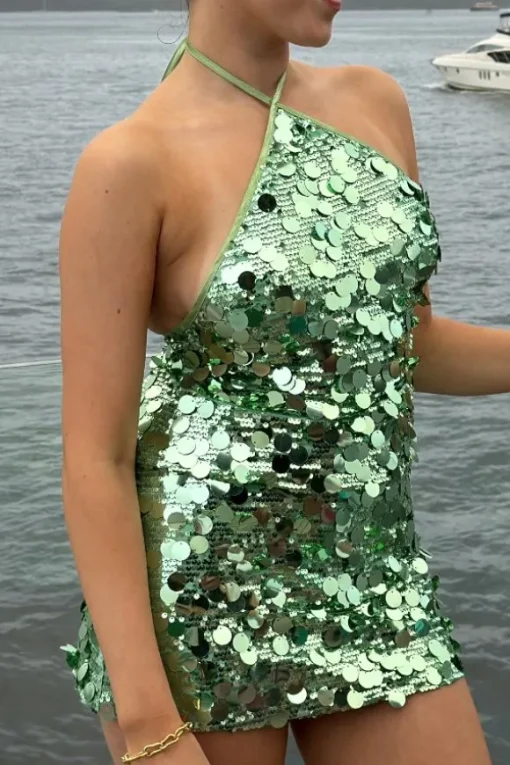 Bambi Halter Top Green Sequin