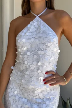 Bambi Halter Top White Sequin