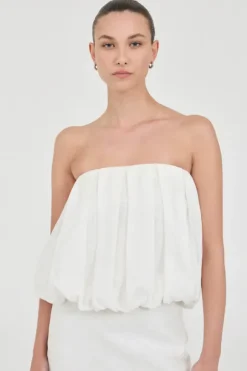 Bubble Linen Top White