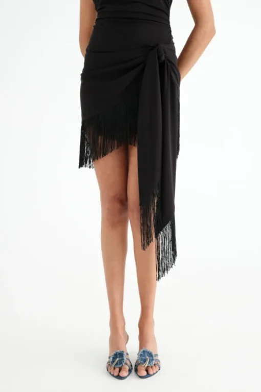 Carolina Fringe Halter Dress Black
