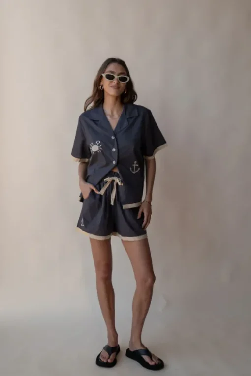 Del Mar Shirt Set Charcoal