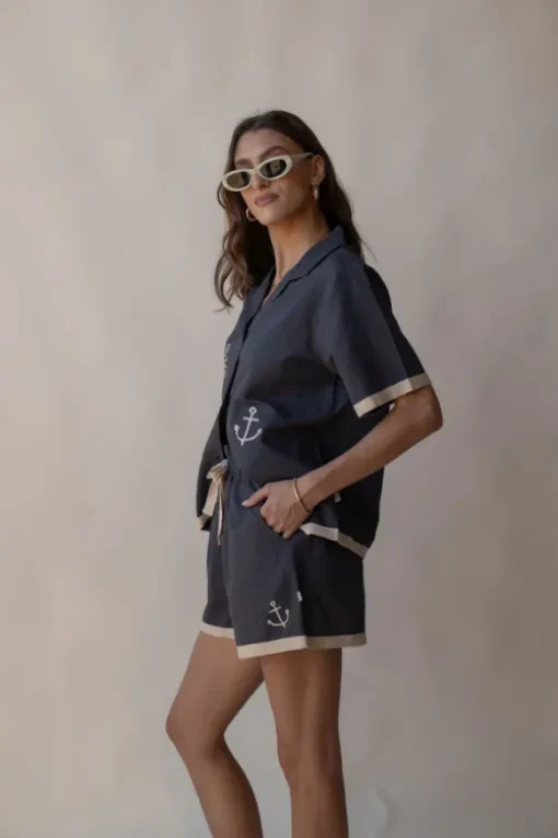 Del Mar Shirt Set Charcoal