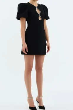 Estella Puff Sleeve Mini Dress Black