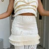 Fringe Sweetheart Cropped Top Ivory