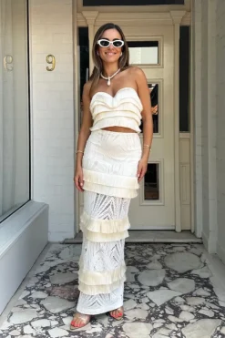 Fringe Sweetheart Cropped Top Ivory