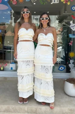 Fringe Sweetheart Cropped Top Ivory