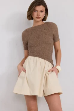 Haven Mini Dress Taupe/Cream