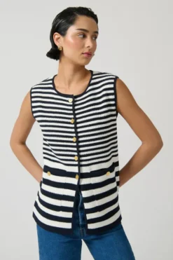Helena Gilet Stripe 2 Navy/White