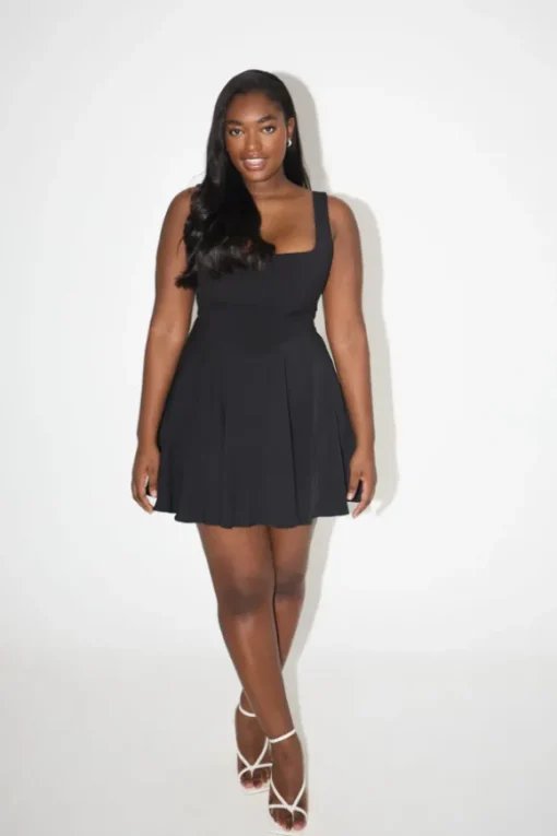 High Waist Square Neck Mini Dress Black