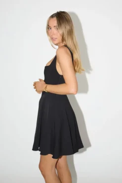 High Waist Square Neck Mini Dress Black