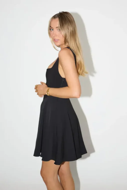 High Waist Square Neck Mini Dress Black