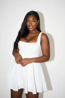 High Waist Square Neck Mini Dress White