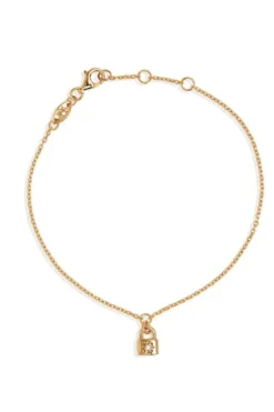 18k Gold Vermeil Crystal Lotus Heart Padlock Bracelet