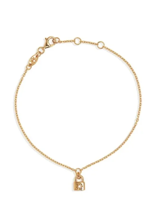 18k Gold Vermeil Crystal Lotus Heart Padlock Bracelet