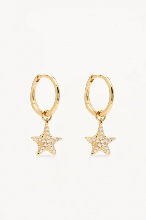 18k Gold Vermeil Gold By The Sea Crystal Starfish Hoops
