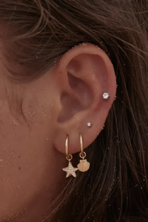 18k Gold Vermeil Gold By The Sea Crystal Starfish Hoops