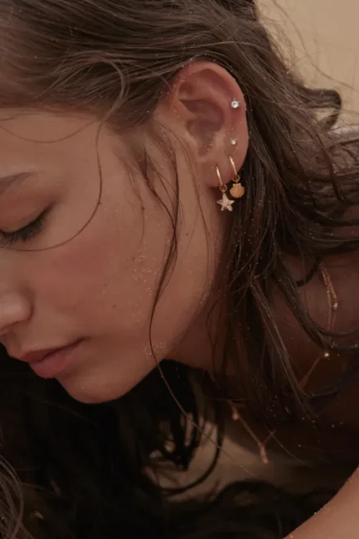 18k Gold Vermeil Gold By The Sea Crystal Starfish Hoops