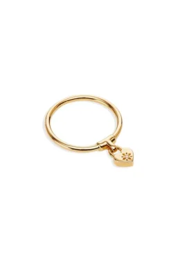 18k Gold Vermeil Gold Crystal Lotus Heart Padlock Ring