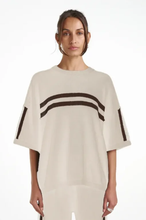 Knit Tee Cream/Brown Stripe