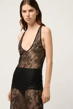 Lace Scoop Neck Tank Top Black