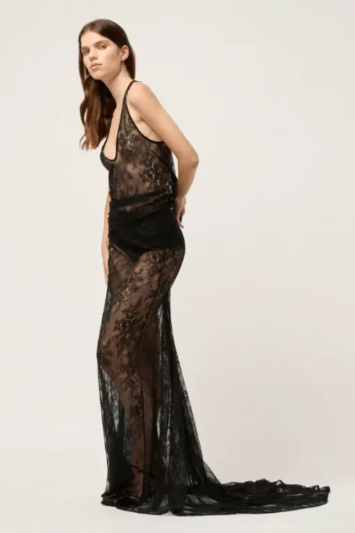 Lace Scoop Neck Tank Top Black