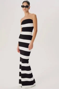 Lehua Knit Dress Black and White Stripe