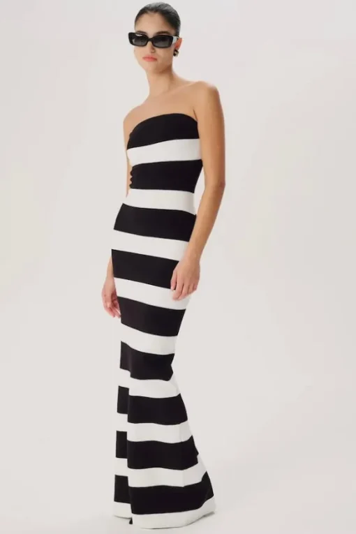 Lehua Knit Dress Black and White Stripe