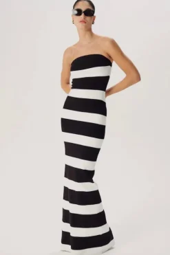 Lehua Knit Dress Black and White Stripe