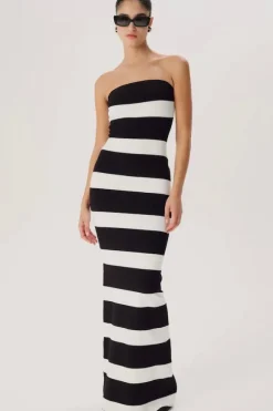 Lehua Knit Dress Black and White Stripe