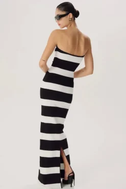 Lehua Knit Dress Black and White Stripe