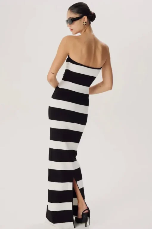 Lehua Knit Dress Black and White Stripe