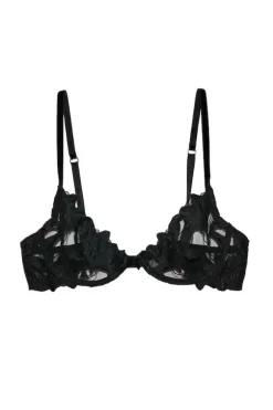 Lily Embroidery Plunge Demi Bra Black