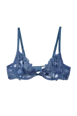 Lily Embroidery Plunge Demi Bra Spring Denim