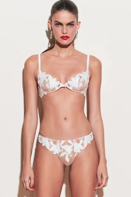 Lily Embroidery Plunge Demi Bra Ivory