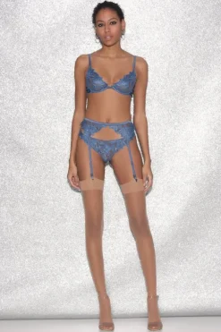 Lily Embroidery Plunge Demi Bra Spring Denim
