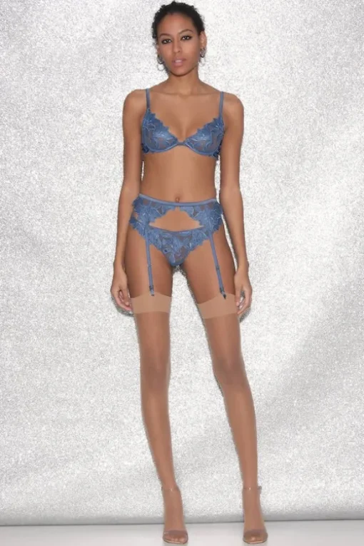 Lily Embroidery Plunge Demi Bra Spring Denim