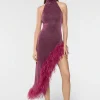 Lumiere Plumage Turtleneck Dress Aubergine