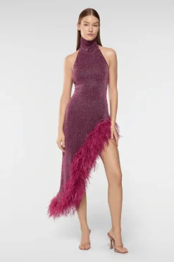 Lumiere Plumage Turtleneck Dress Aubergine