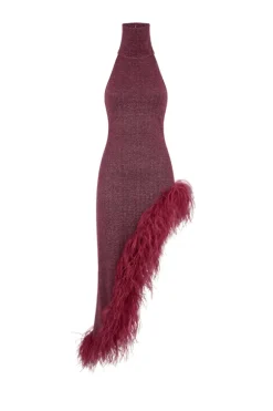 Lumiere Plumage Turtleneck Dress Aubergine