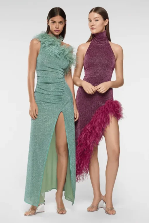 Lumiere Plumage Turtleneck Dress Aubergine
