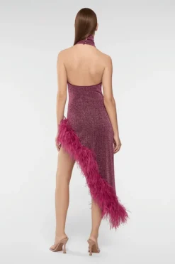 Lumiere Plumage Turtleneck Dress Aubergine