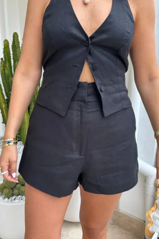 Luna Linen Shorts Black