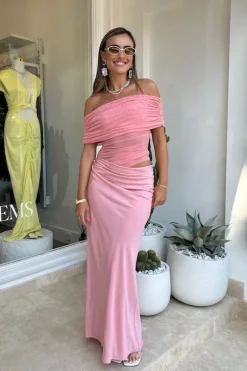 Nico Off Shoulder Maxi Dress Candy Floss