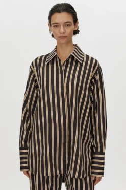 Novella Shirt Black/Bronze Stripe