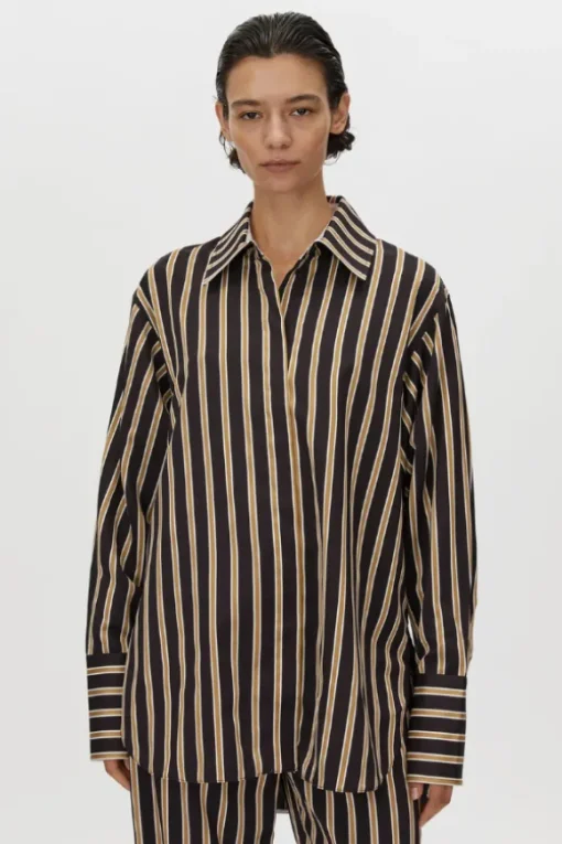 Novella Shirt Black/Bronze Stripe