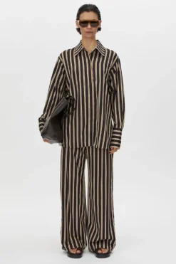 Novella Shirt Black/Bronze Stripe