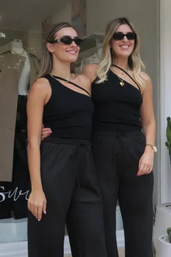 One Shoulder Strap Tank Black